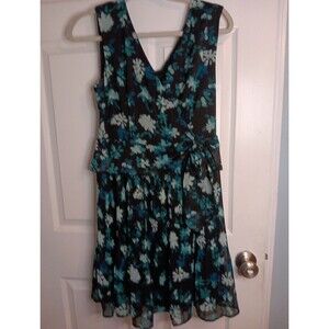 NWT DKNY Romantic Whimsi Officecore Womens  Black Floral  Faux Wrap Dress